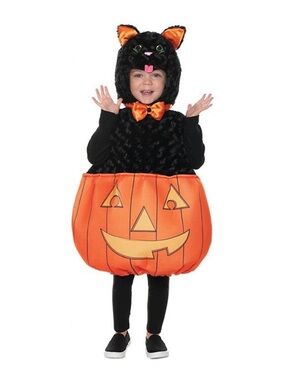 Underwraps Toddler Cat Nap Pumpkin Costume Plush Black Cat Jack-O-Lantern 2-4T